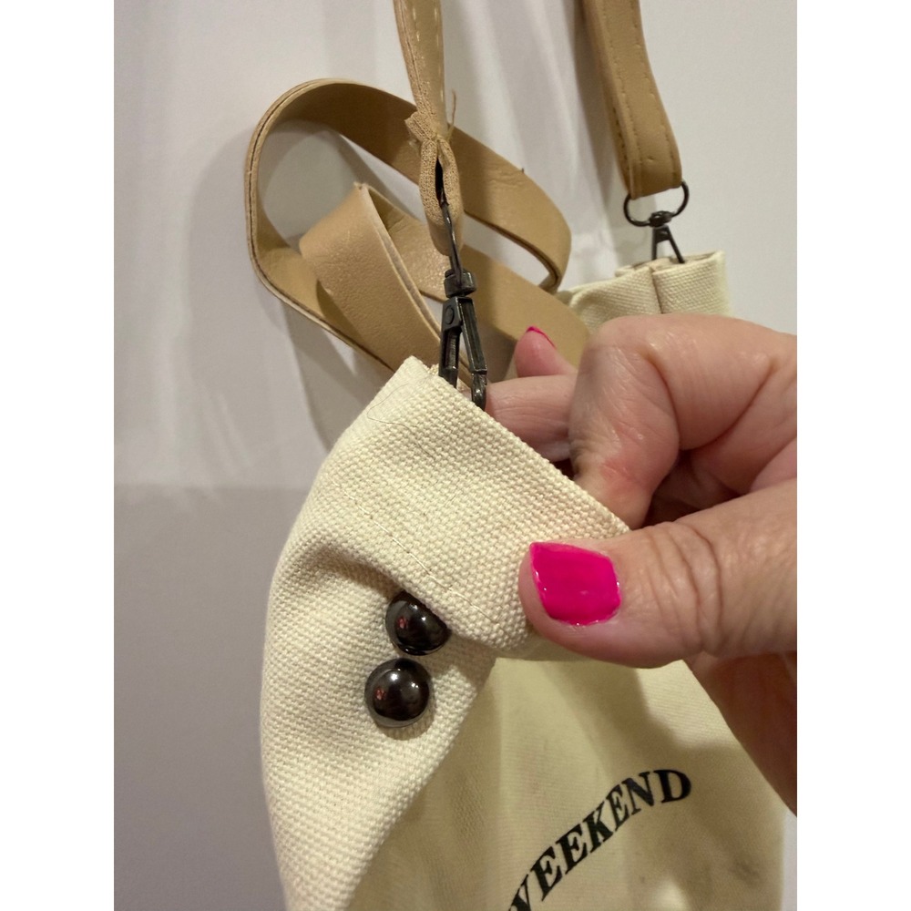 Unbranded Weekend Canvas Tote Bag Womens OS Cream Good Crossbody Strap Graphic - Picture 6 of 7